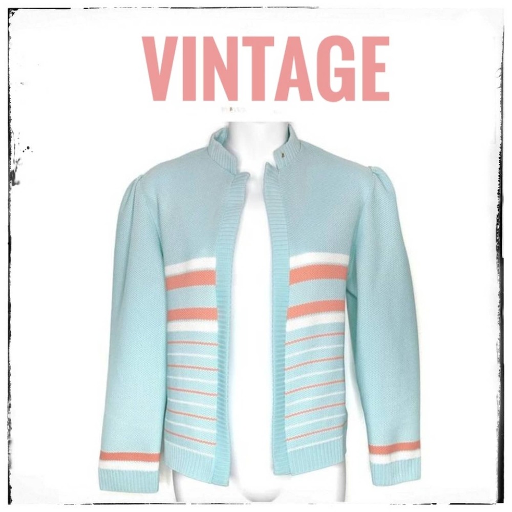 Vintage 50's Stripe Cardigan W Puff Sleeve M - L